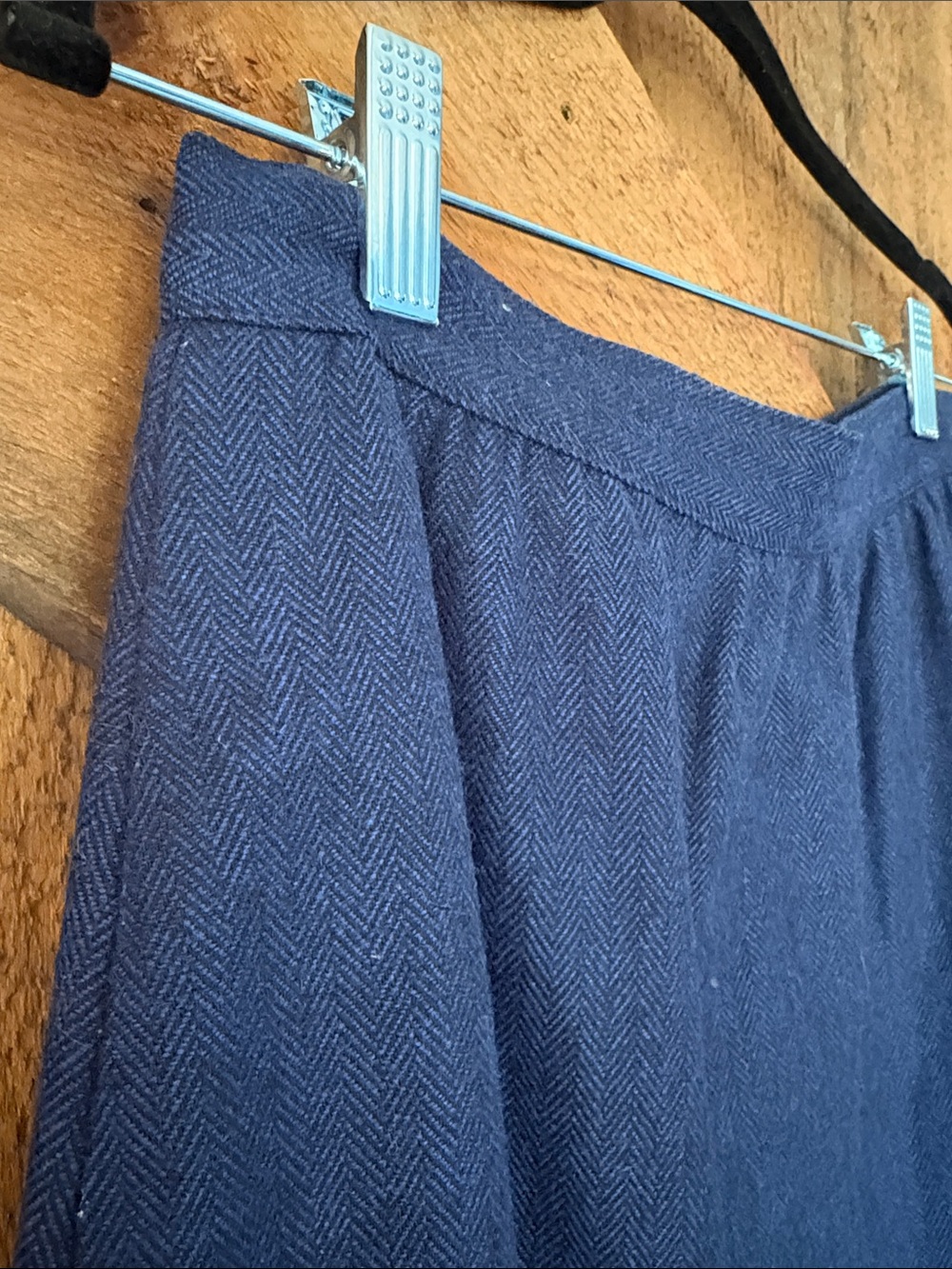 Gilmor Vintage Navy Blue Herringbone A-Line Skirt Womens Size 9/10 Preppy Office - Picture 3 of 6